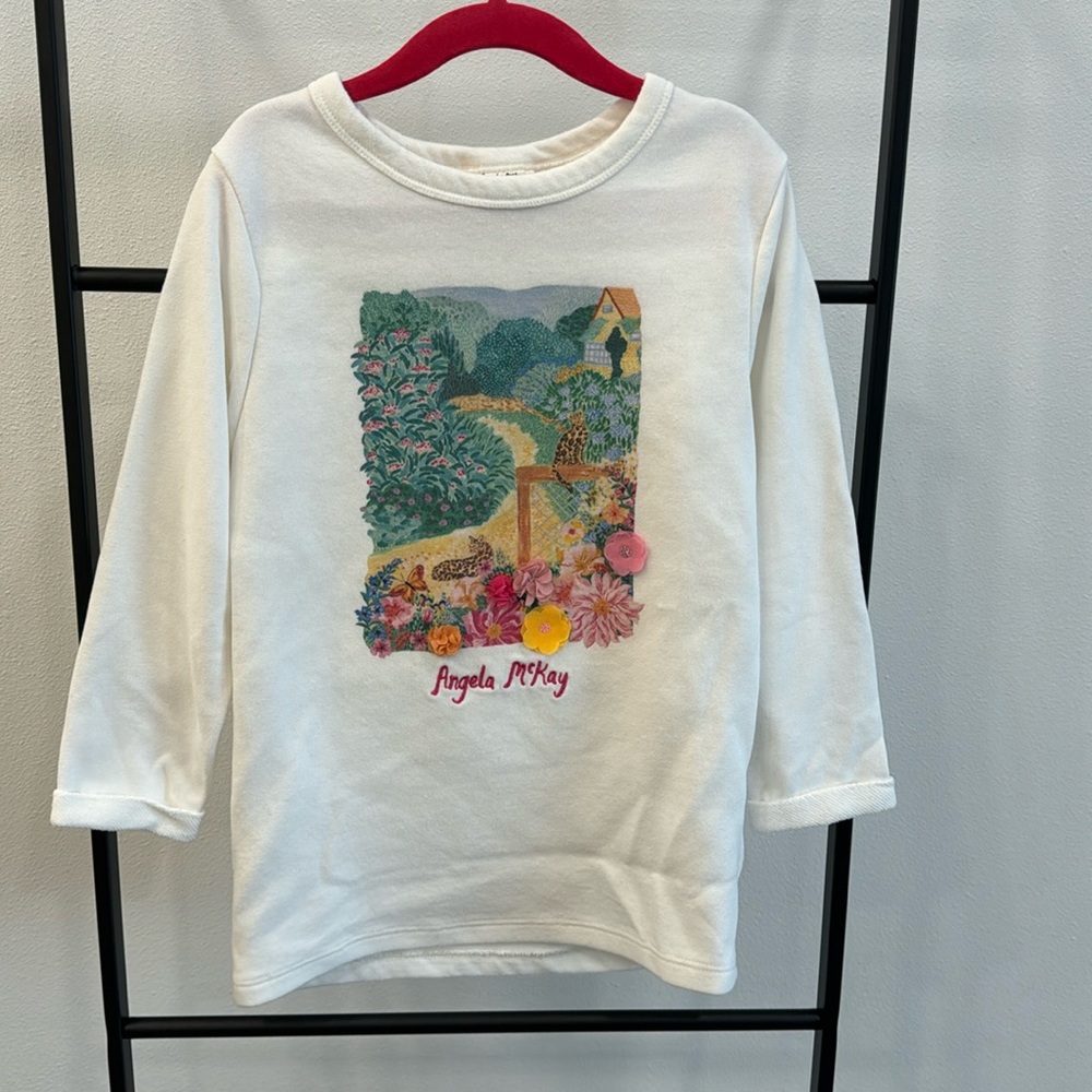 Size 5T/6 Angela McKay x H&M big cat print floral sweatshirt